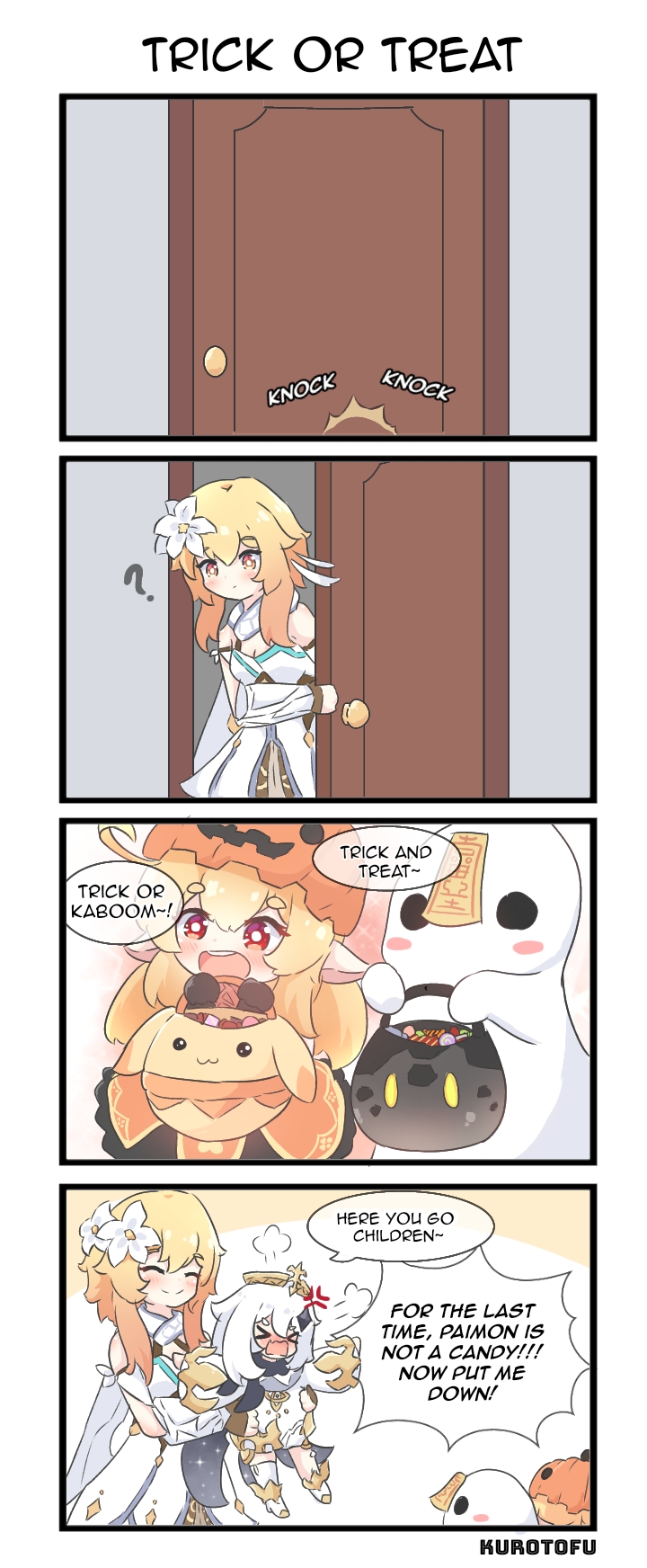 lumine, paimon, klee, qiqi, slime, and 2 more (genshin impact) drawn by kurotofu