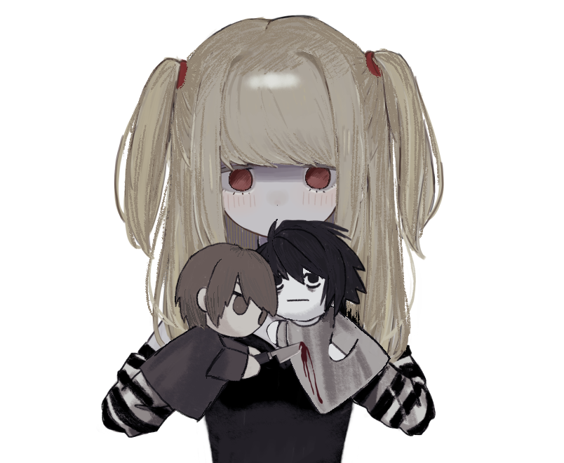 yagami light, l, and amane misa (death note) drawn by hougetsu_(moon_neetcat)