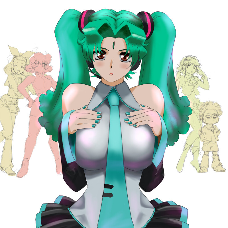 hatsune miku, kagamine rin, kagamine len, kasuga yui, corrector anty, and 3 more (vocaloid and 1 more) drawn by fuzuki_hajime