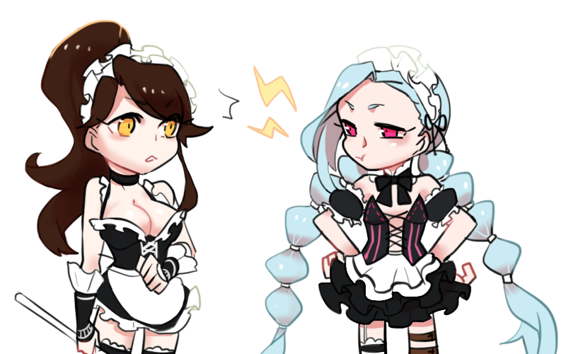 jinx, nidalee, and french maid nidalee (league of legends)