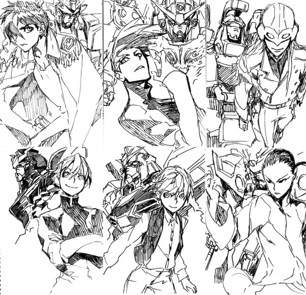 heero yuy, duo maxwell, chang wufei, trowa barton, quatre raberba winner, and 7 more (gundam and 1 more) drawn by miwa_shirow