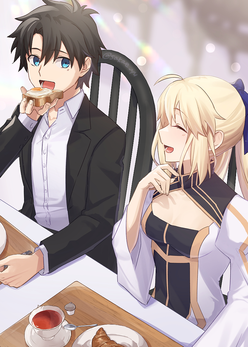 artoria pendragon, fujimaru ritsuka, and artoria caster (fate and 1 more) drawn by yu_sakae