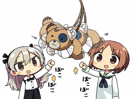 nishizumi miho, shimada arisu, and boko (girls und panzer) drawn by kanikama