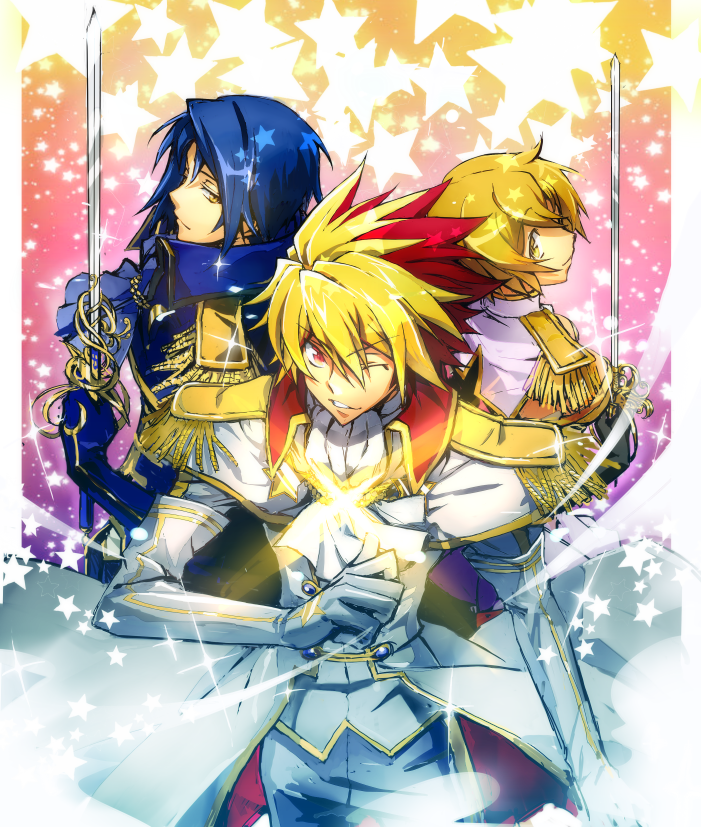 tsunashi takuto, shindou sugata, and agemaki wako (star driver) drawn by c_(rahit)