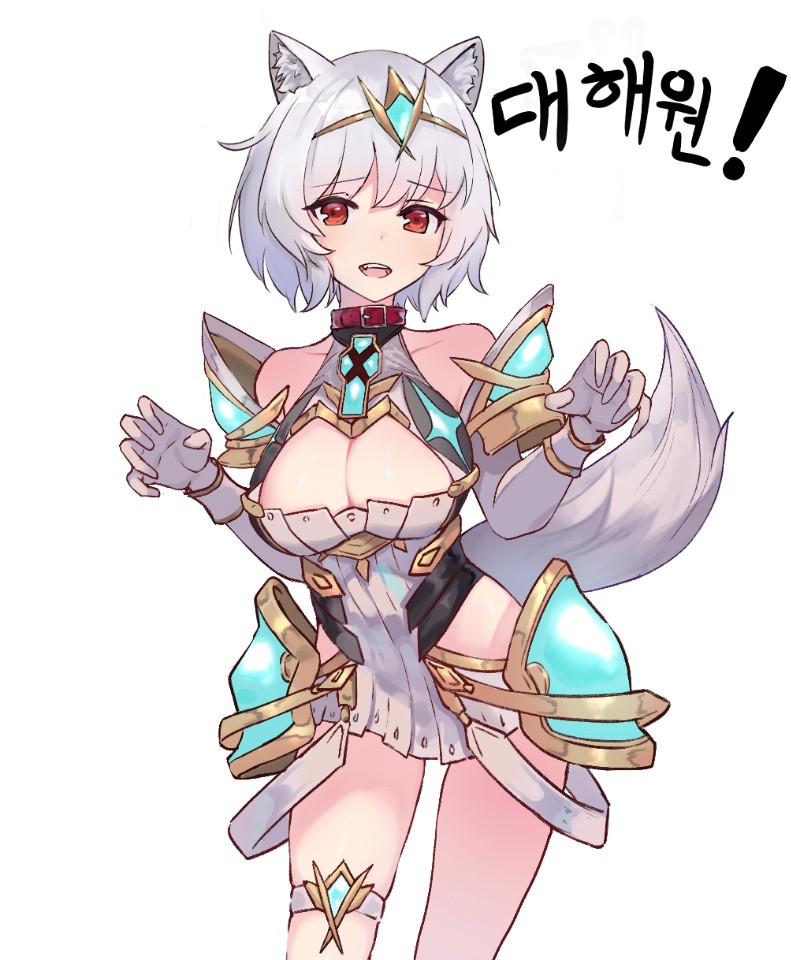 inubashiri momiji and mythra (touhou and 2 more) drawn by mashilemo