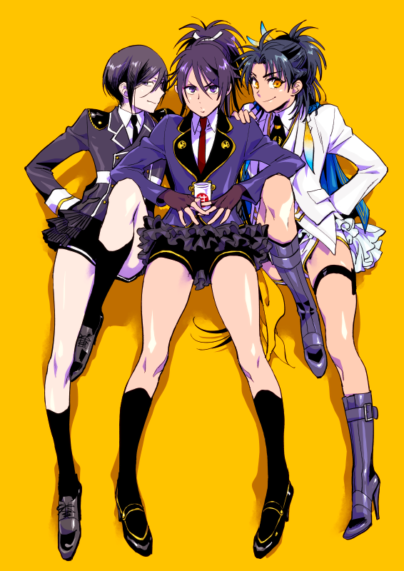 yagen toushirou, taikogane sadamune, and fudou yukimitsu (touken ranbu) drawn by saida_nika
