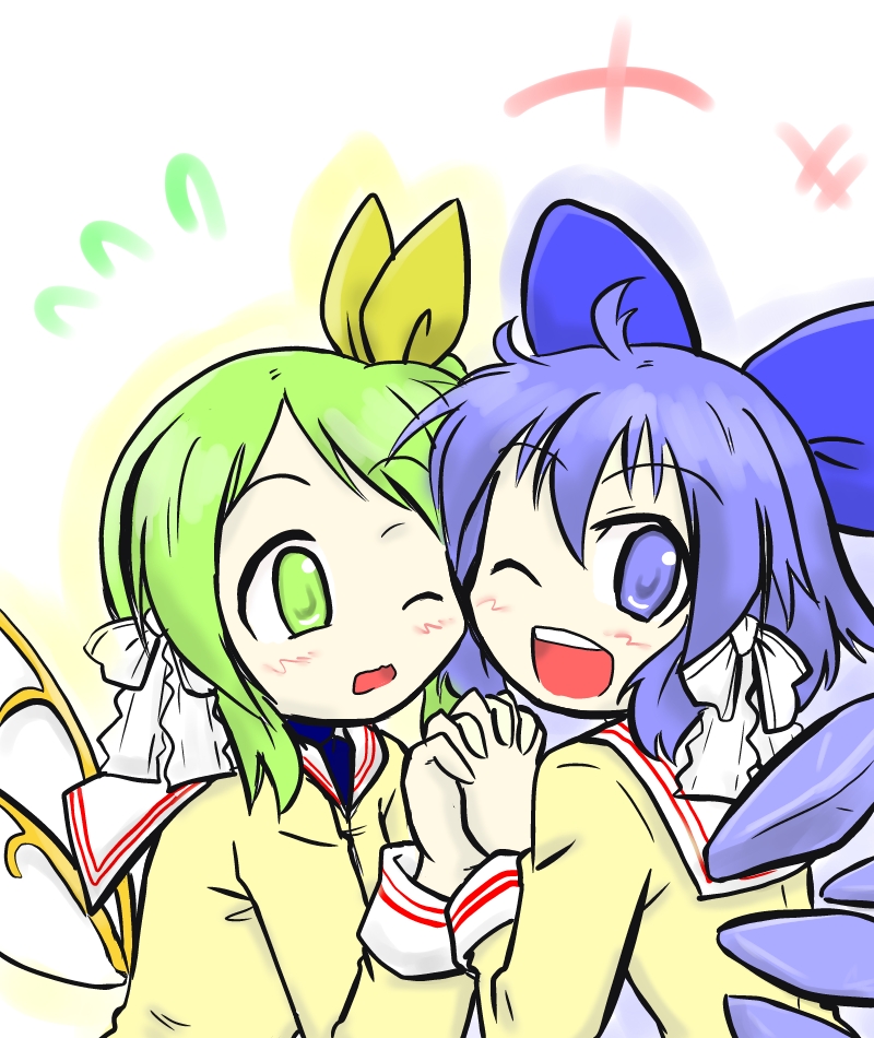 cirno, daiyousei, fujibayashi kyou, and fujibayashi ryou (touhou and 1 more) drawn by futa_(nabezoko)