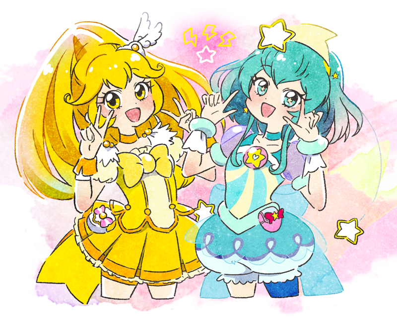 kise yayoi, cure peace, hagoromo lala, and cure milky (precure and 2 more) drawn by hoppetoonaka3
