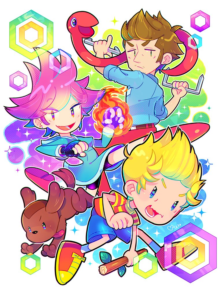 lucas, kumatora, boney, duster, and rope snake (mother and 1 more) drawn by otoe_(milkyboy_inc.)