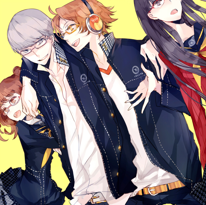 narukami yu, kujikawa rise, amagi yukiko, and hanamura yousuke (persona and 1 more) drawn by suou_(sdurorhr)