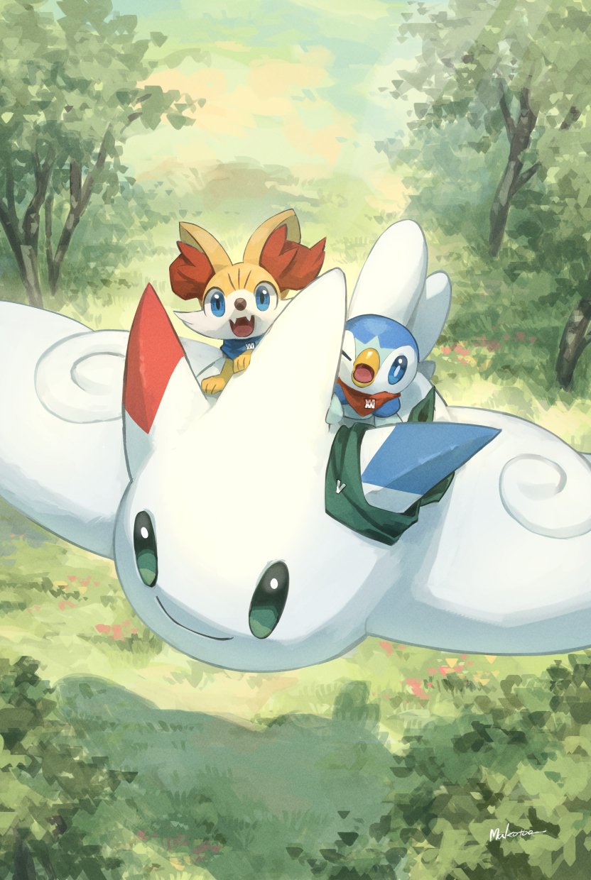 piplup, fennekin, and togekiss (pokemon and 1 more) drawn by makoto_ikemu