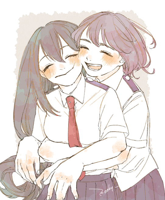 uraraka ochaco and asui tsuyu (boku no hero academia) drawn by ooby
