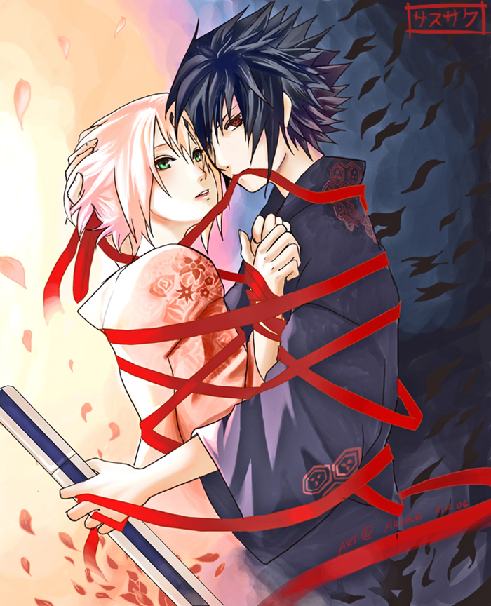 haruno sakura and uchiha sasuke (naruto) drawn by arriku