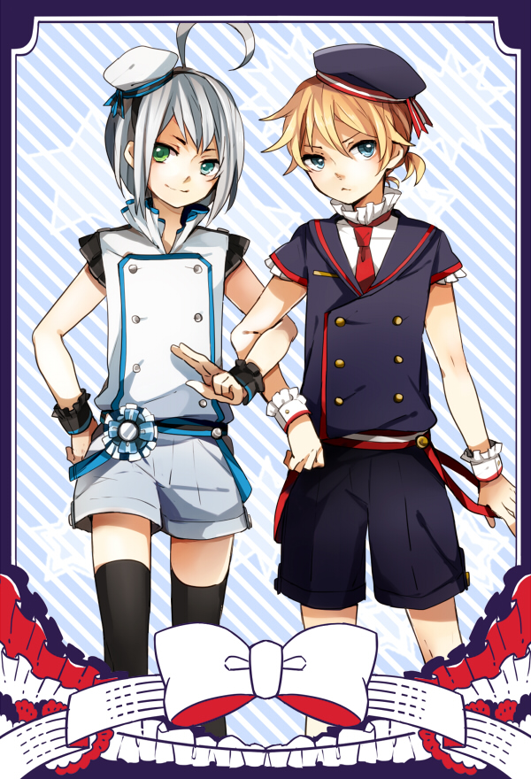 kagamine len and utatane piko (vocaloid) drawn by tama_(songe)