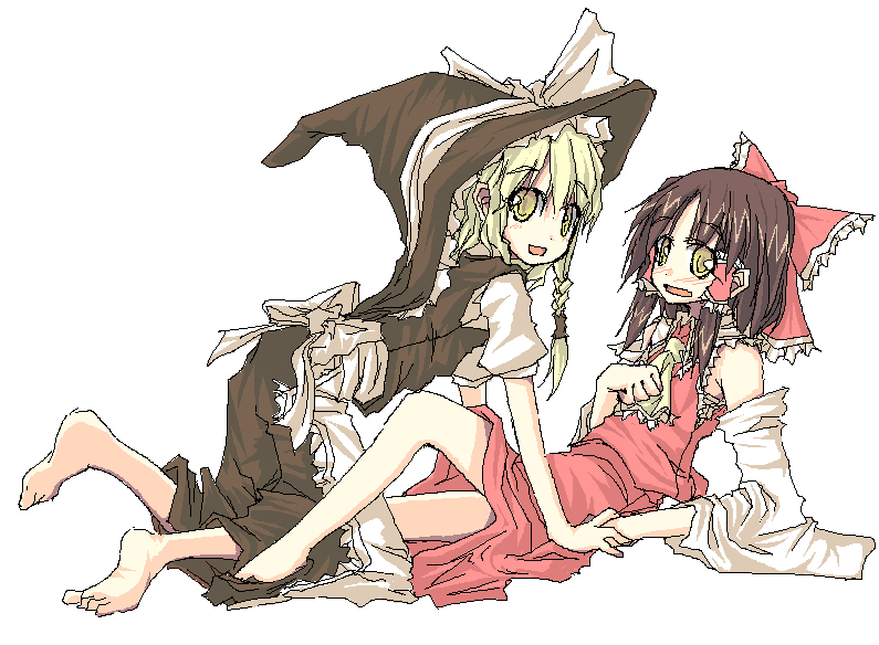 hakurei reimu and kirisame marisa (touhou) drawn by natsuk