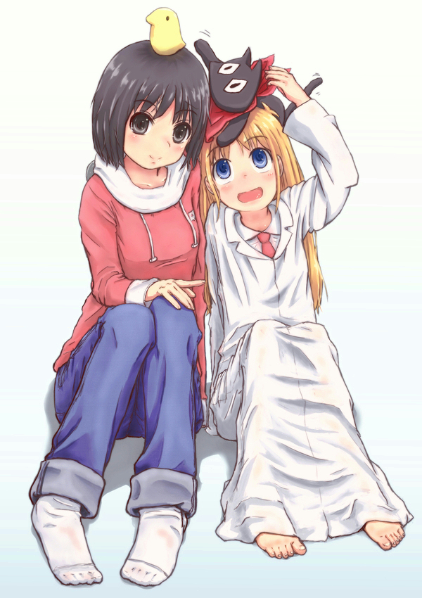 shinonome nano, professor shinonome, and sakamoto (nichijou) drawn by toriatto_gununu