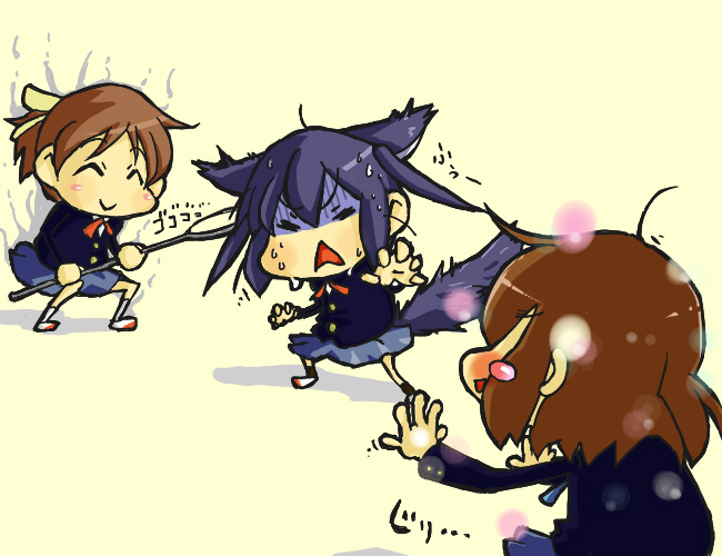 nakano azusa, hirasawa yui, and hirasawa ui (k-on!) drawn by nabeneko