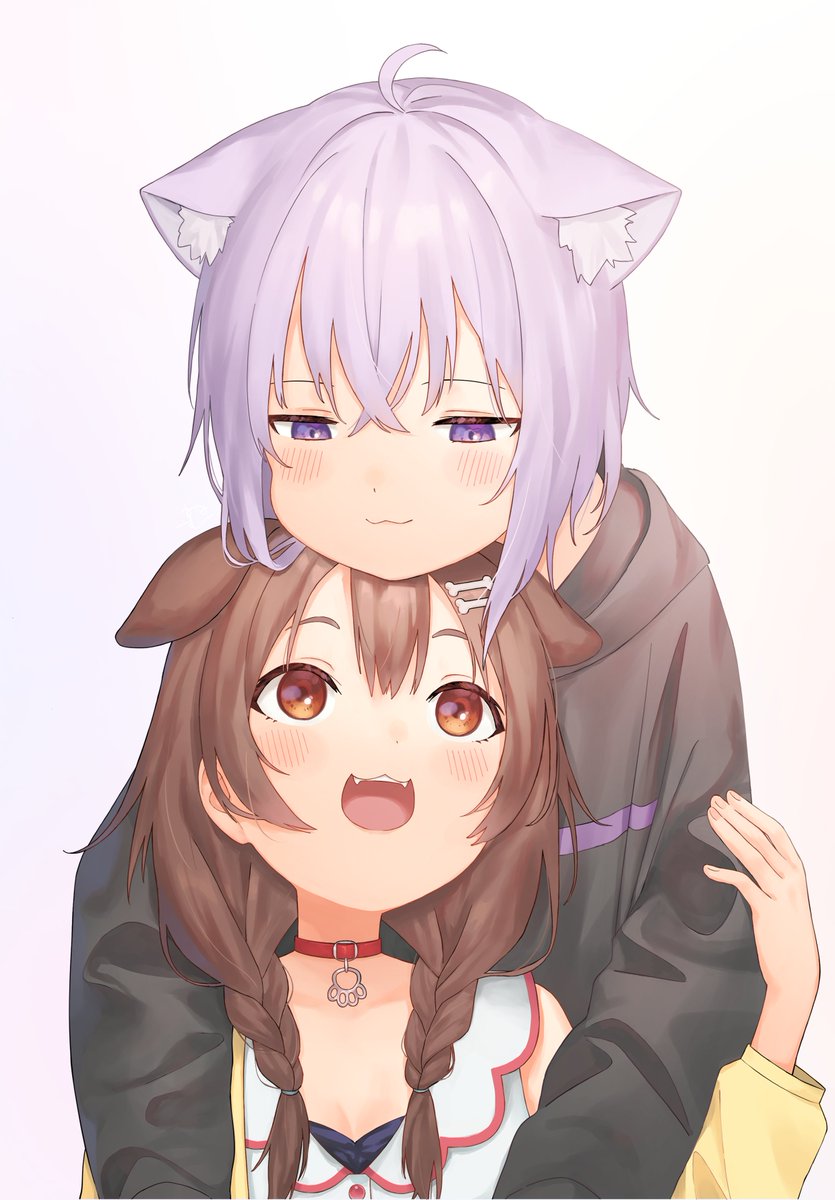 nekomata okayu and inugami korone (hololive) drawn by nem_rui