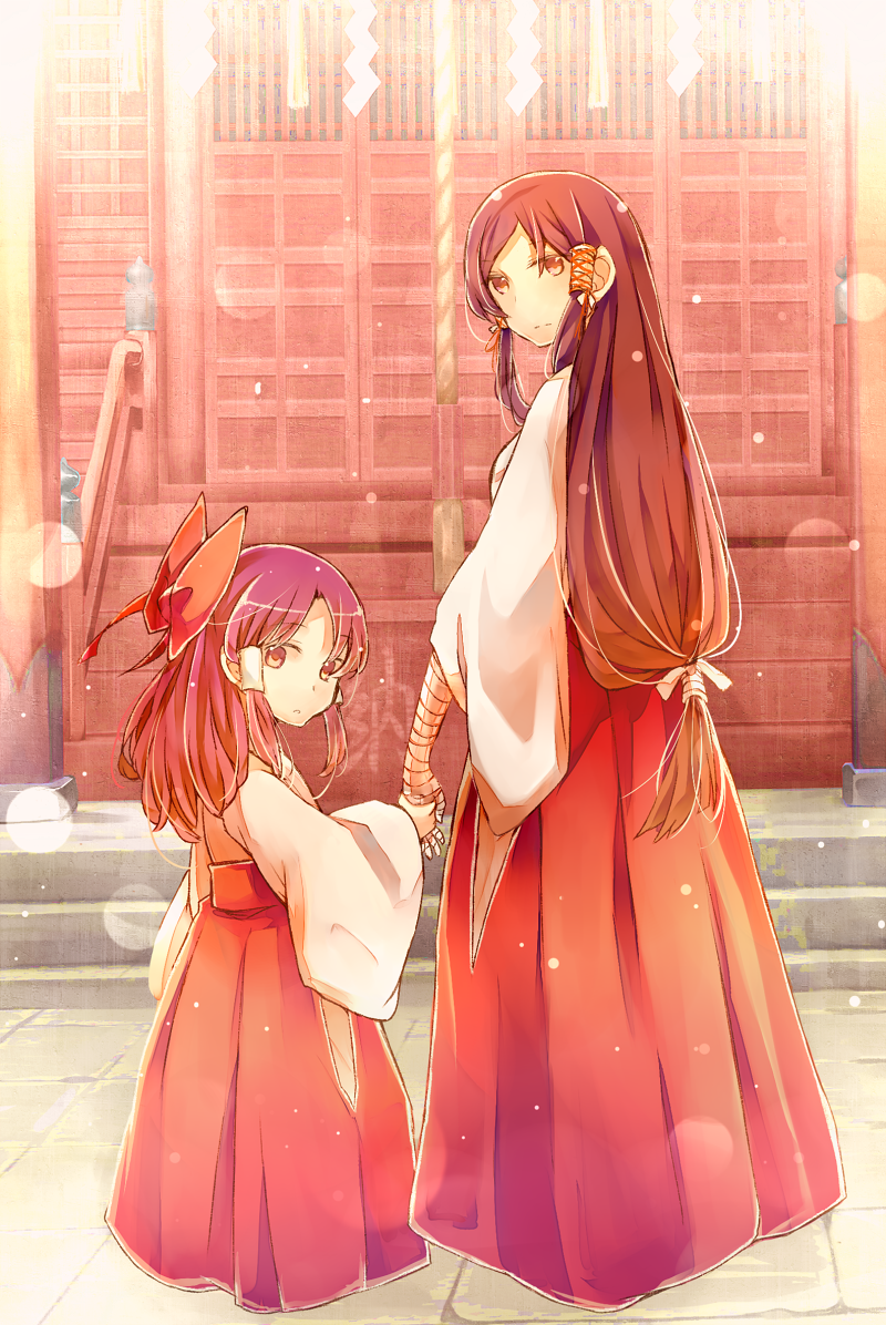hakurei reimu and sendai hakurei no miko (touhou) drawn by atoki