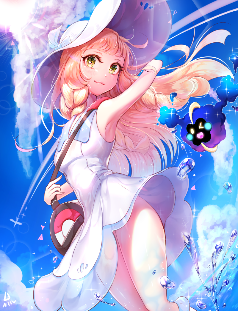 lillie and cosmog (pokemon and 1 more) drawn by ozzingo