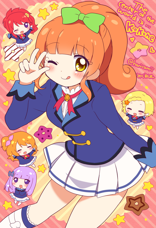 ozora akari, hikami sumire, shinjo hinaki, kurebayashi juri, and kurisu kokone (aikatsu!) drawn by mikurun