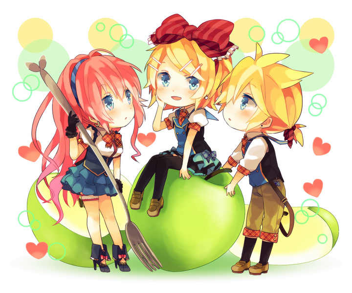 kagamine rin, kagamine len, and megurine luka (vocaloid) drawn by akiyoshi_(tama-pete)