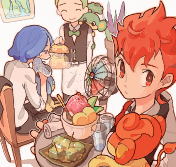 cilan, pansage, panpour, pansear, cress, and 1 more (pokemon and 1 more) drawn by pomin