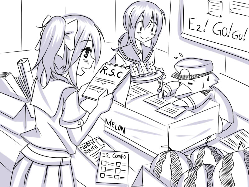 admiral, fubuki, yuubari, non-human admiral, and little blue (kantai collection) drawn by guin_guin