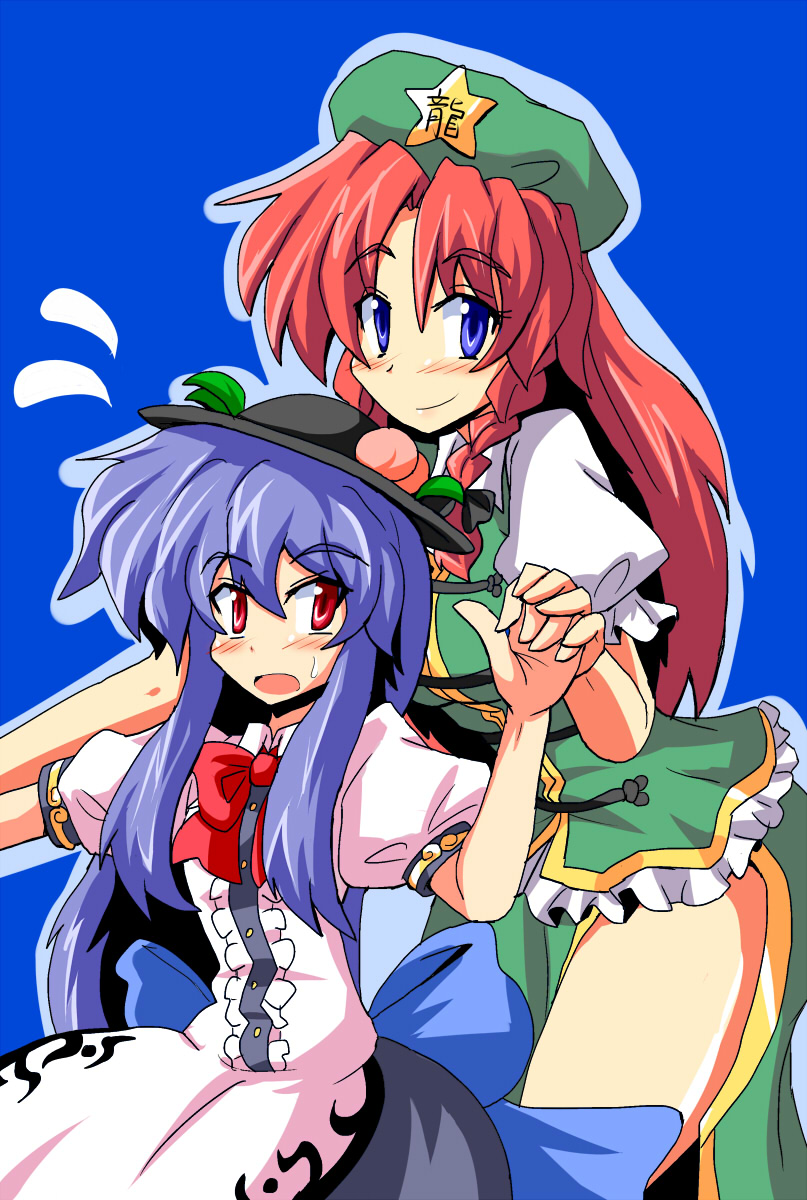 hong meiling and hinanawi tenshi (touhou) drawn by harukatron
