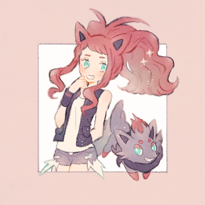 hilda and zorua (pokemon and 1 more) drawn by ryokuno_green