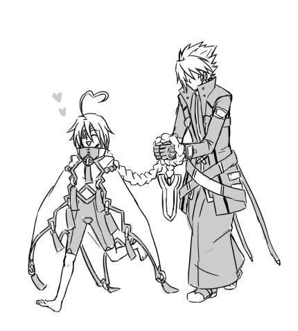 ragna the bloodedge and nu-13 (blazblue) drawn by menihanio