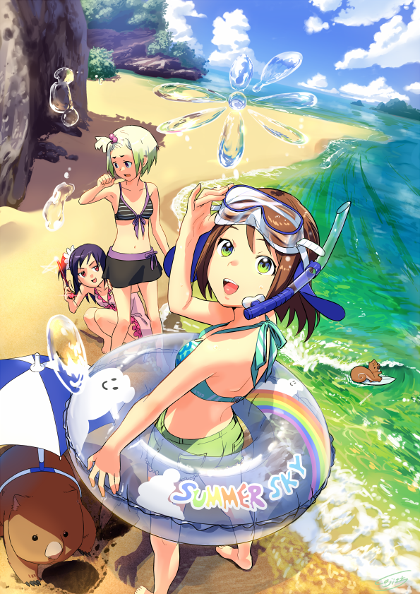 minamimi-san, astella-san, edo, and nokiko-san (original) drawn by cojibou