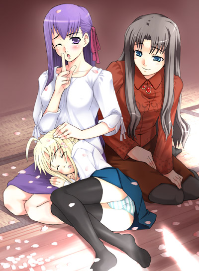artoria pendragon, saber, tohsaka rin, and matou sakura (fate and 1 more) drawn by inuga_anahoru