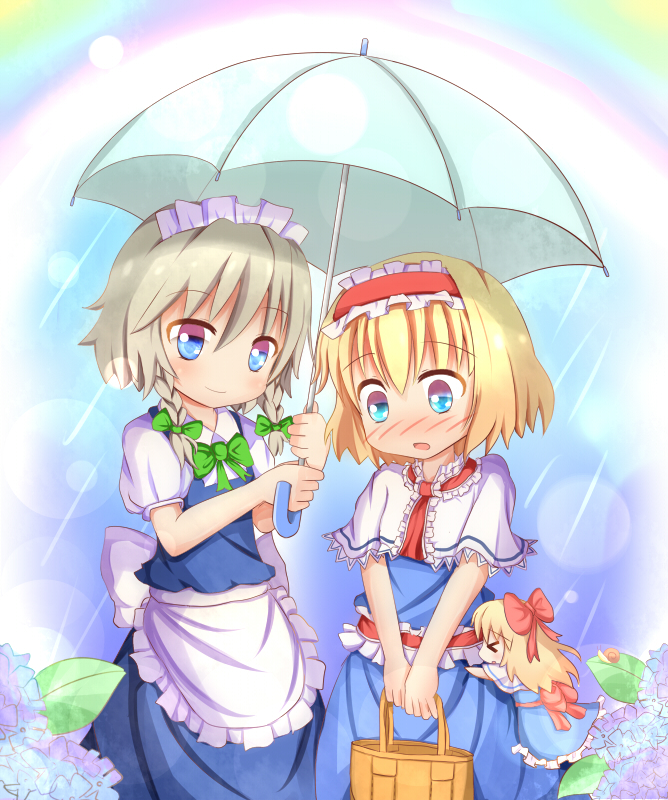 izayoi sakuya, alice margatroid, and shanghai doll (touhou) drawn by umi_suzume