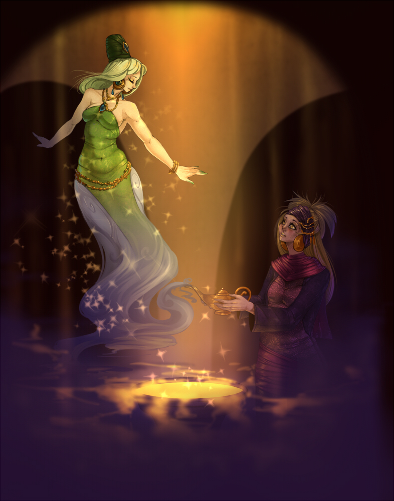 toyosatomimi no miko, soga no tojiko, genie, and aladdin (touhou and 1 more) drawn by dizmathik