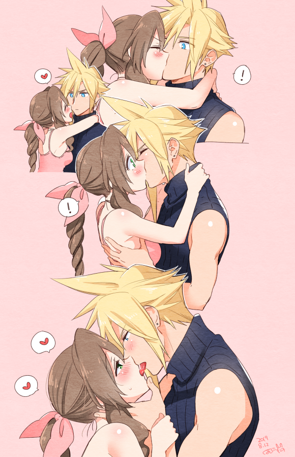 cloud strife and aerith gainsborough (final fantasy and 2 more) drawn by krudears
