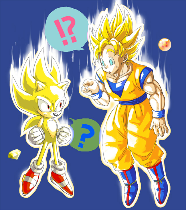 son goku, sonic the hedgehog, and super sonic (dragon ball and 1 more)