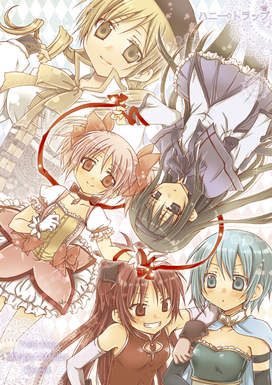 akemi homura, kaname madoka, miki sayaka, sakura kyoko, and tomoe mami (mahou shoujo madoka magica) drawn by kodou_mikoto