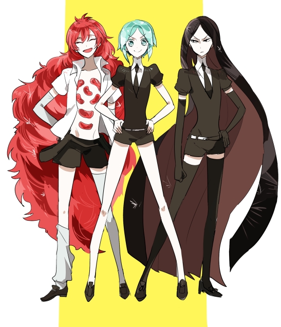 phosphophyllite, bort, and padparadscha (houseki no kuni) drawn by shumiko_(kamenokoueki)