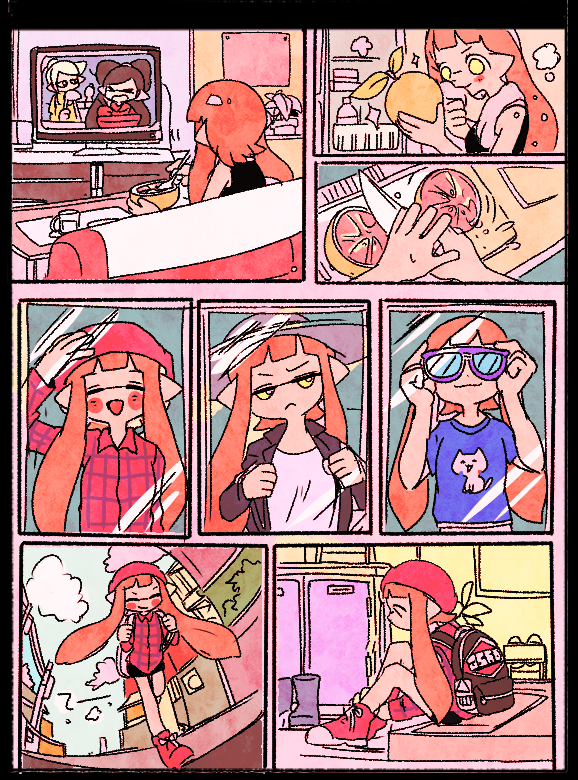 inkling player character, inkling girl, callie, and marie (splatoon and 1 more) drawn by myonmyon_(hama_natu)