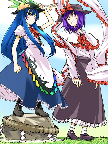 hinanawi tenshi and nagae iku (touhou) drawn by chado