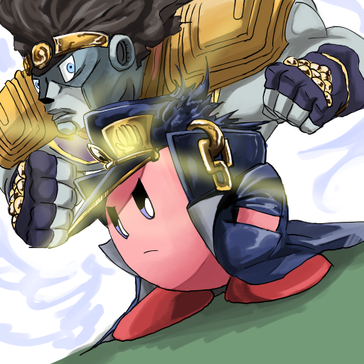 kirby, kujo jotaro, and star platinum (jojo no kimyou na bouken and 1 more) drawn by polm