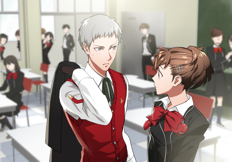 shiomi kotone and sanada akihiko (persona and 2 more) drawn by minato_(robin)