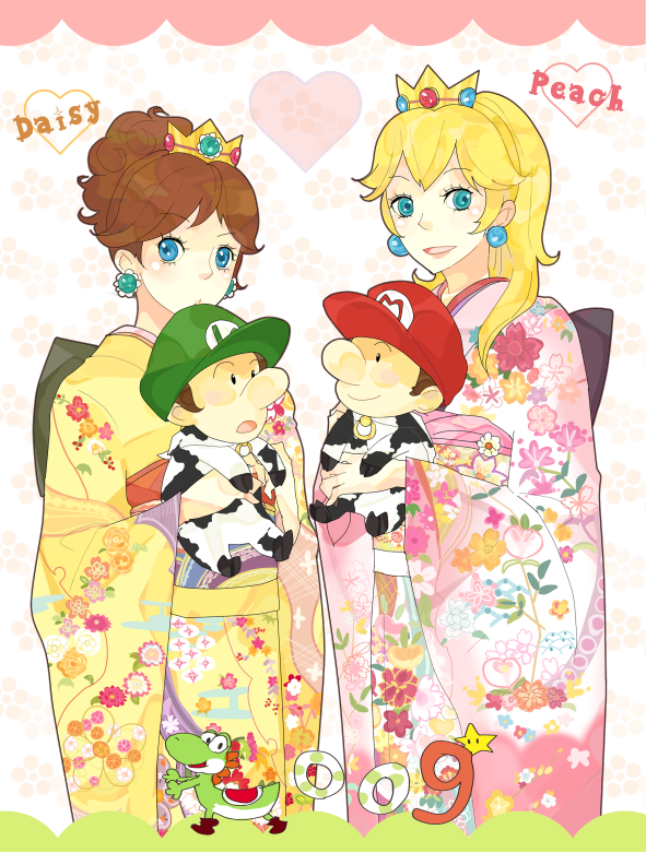 princess peach, mario, luigi, princess daisy, yoshi, and 2 more (mario) drawn by shikanaka