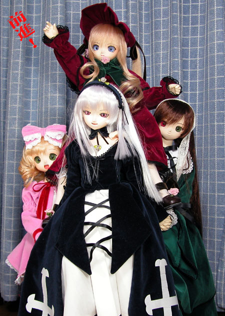 suigintou, shinku, suiseiseki, and hinaichigo (rozen maiden) drawn by sakura_color