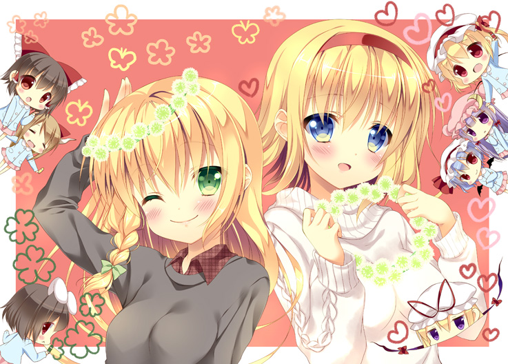 hakurei reimu, kirisame marisa, remilia scarlet, flandre scarlet, alice margatroid, and 4 more (touhou) drawn by futaba_miwa