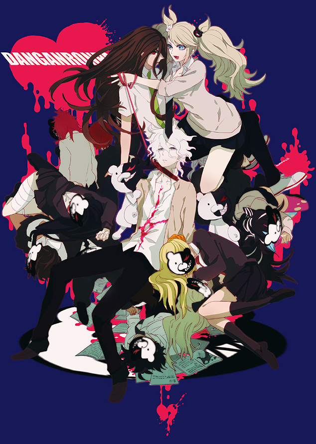 komaeda nagito, enoshima junko, monokuma, tsumiki mikan, kamukura izuru, and 7 more (danganronpa and 3 more) drawn by kunimitsu_(9nimi2)