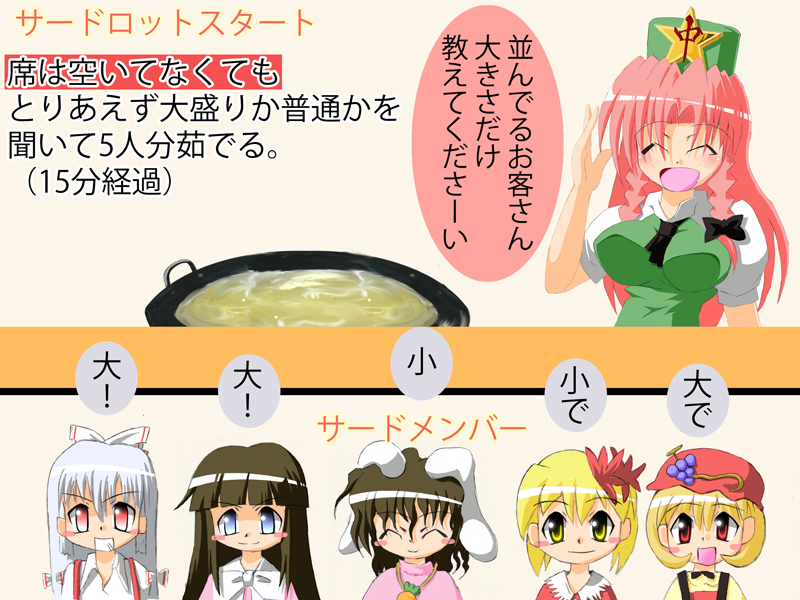 fujiwara no mokou, hong meiling, houraisan kaguya, inaba tewi, aki minoriko, and 1 more (touhou) drawn by robo-powerful