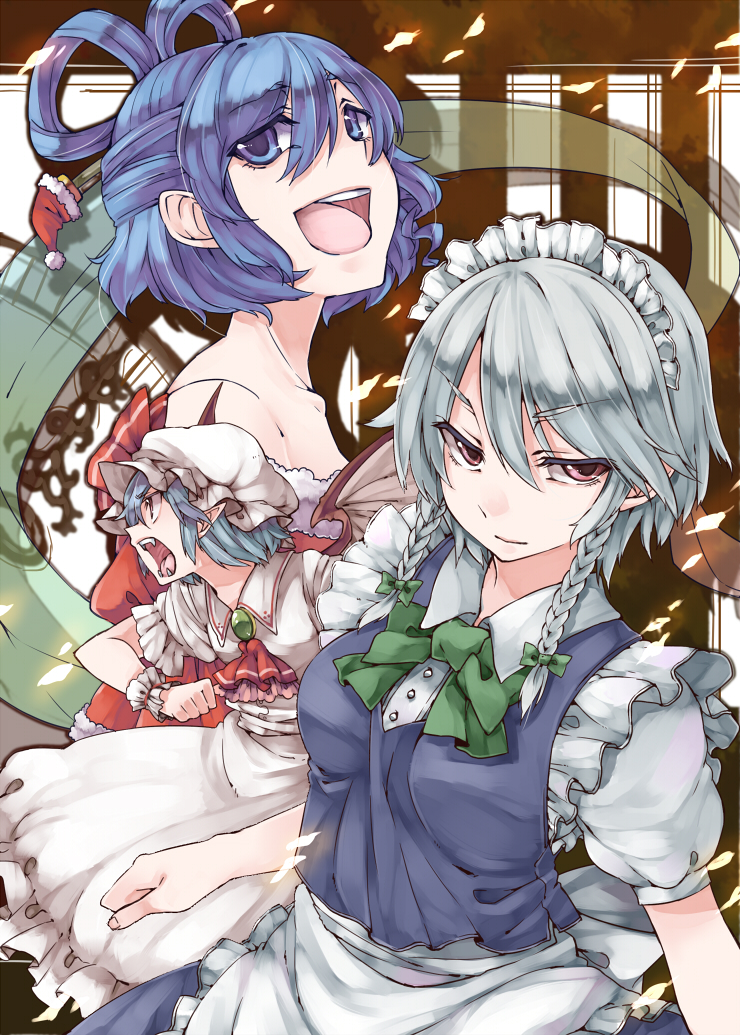 remilia scarlet, izayoi sakuya, and kaku seiga (touhou) drawn by akagashi_hagane