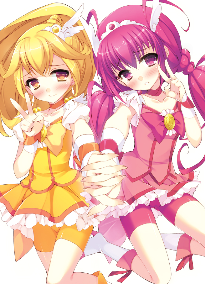 kise yayoi, hoshizora miyuki, cure peace, and cure happy (precure and 1 more) drawn by satsuki_misuzu
